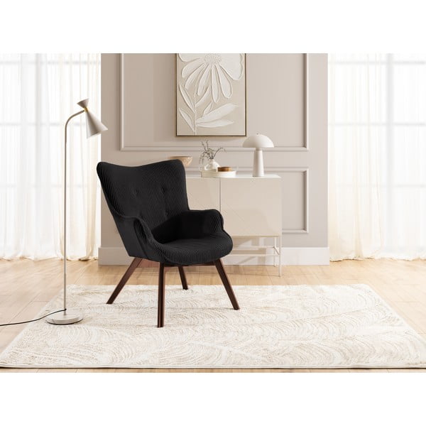 Poltrona nera con rivestimento in velluto a coste Niko – Ropez-image-4