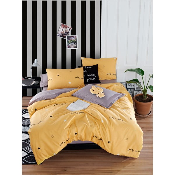 Set copripiumino e federa giallo/grigio per letto matrimoniale 200x200 cm Dide – Mijolnir-image-1
