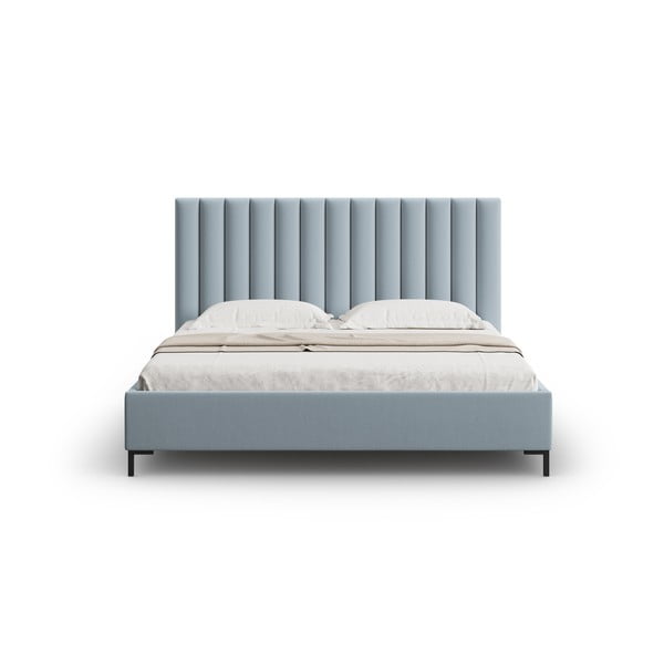 Letto matrimoniale imbottito blu chiaro con contenitore con griglia 160x200 cm Casey - Mazzini Beds-image-4