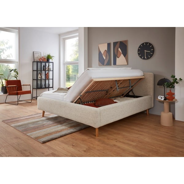 Letto matrimoniale imbottito beige con contenitore con rete inclusa 180x200 cm Mattis – Meise Möbel-image-3