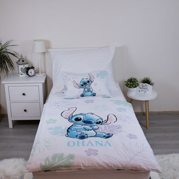 Set copripiumino e federa da bambini bianco in cotone per culla 100x135 cm Lilo and Stitch "Ohana White" – Jerry Fabrics-image-1