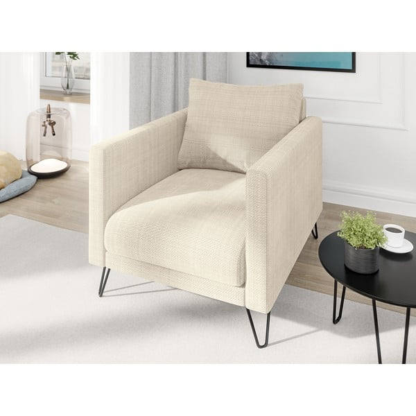 Poltrona color crema con rivestimento in ciniglia Freya – Ropez-image-3