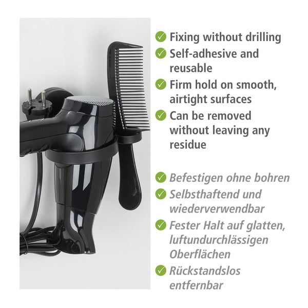 Supporto per asciugacapelli a parete Static-Loc® nero Pavia - Wenko-image-2