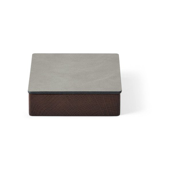 Scatola decorativa con coperchio grigio chiaro/marrone in legno ed eco pelle 11x11x3,5 cm Square Nupo – LIND DNA