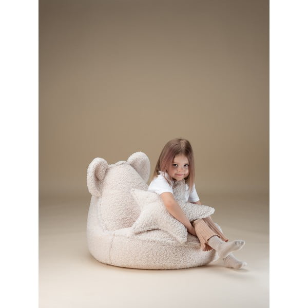 Pouf a sacco per bambini color crema con rivestimento in bouclé Bear – Wigiwama-image-1