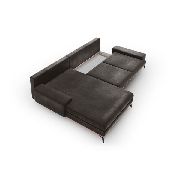 Divano letto angolare marrone scuro con rivestimento in velluto, angolo sinistro Astre - Windsor & Co Sofas-image-3