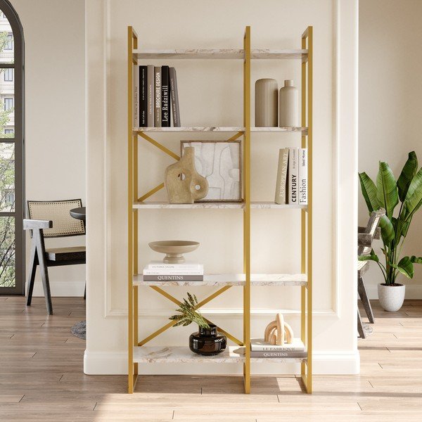 Scaffale in marmo con decorazioni in bianco e oro 87,5x175 cm Monica - Kalune Design-image-3