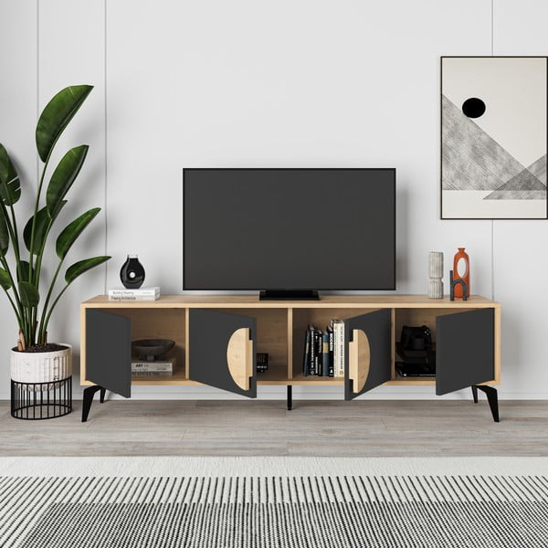 Tavolo TV in rovere nero e naturale 180x51 cm Vae - Marckeric-image-1