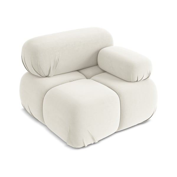 Parte divano componibile bianco (con penisola a destra) con rivestimento in velluto Lokua – Makamii-image-2