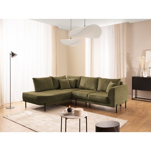 Divano angolare verde (con penisola a sinistra/a L) con rivestimento in ciniglia Mauris  – Ropez-image-1