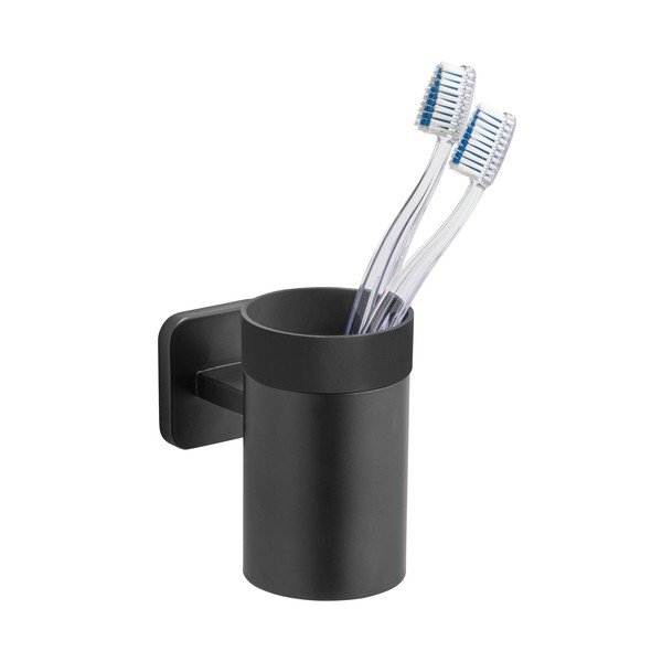 Portaspazzolino senza foratura nero opaco in acciaio inox con aggancio Turbo-loc Porto – Wenko