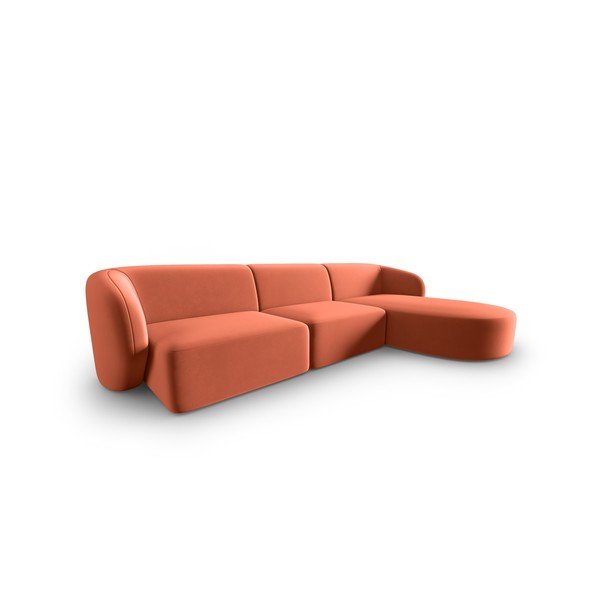 Divano angolare rosa (con penisola a destra/con chaise lounge) con rivestimento in velluto Paolo – Milo Casa-image-1