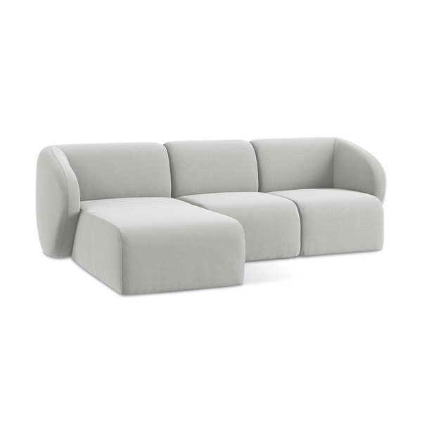 Divano angolare grigio chiaro (con penisola a sinistra/con chaise lounge) con rivestimento in velluto Lani – Makamii-image-4