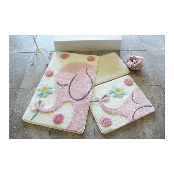 Set di 3 tappetini da bagno Buyuk Fil Pink - Foutastic