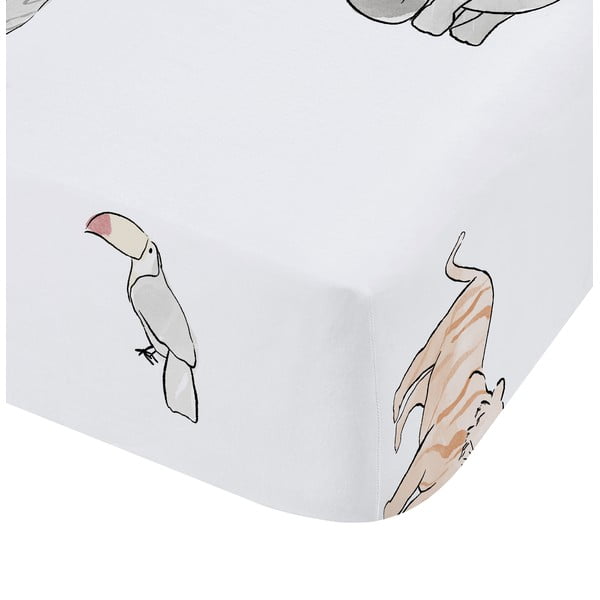 Lenzuolo con angoli per bambini bianco in cotone per culla 70x140 cm Zoo Animals – Bianca