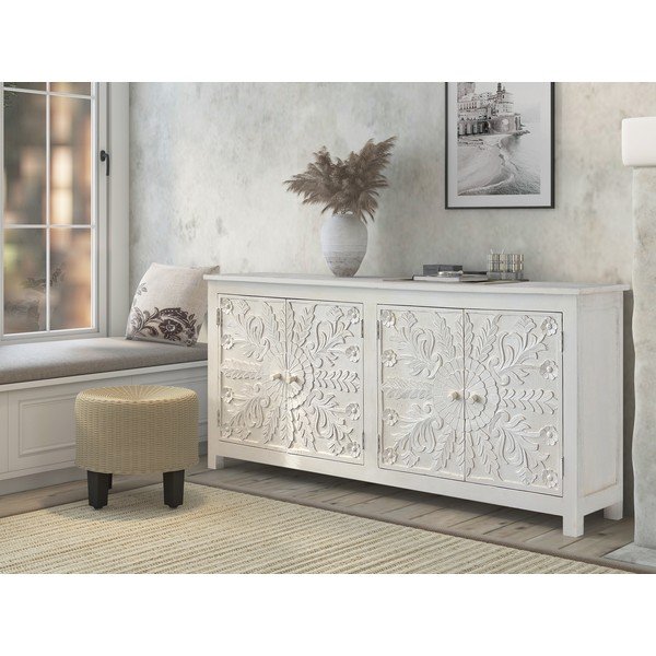 Cassettiera bassa color crema in legno di mango 61x40 cm Kalhana - Støraa-image-1