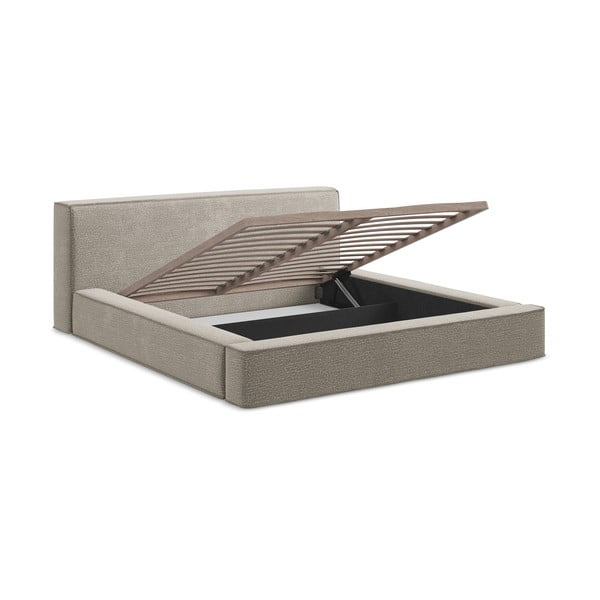 Letto matrimoniale imbottito grigio tortora con contenitore e rete inclusi 140x200 cm Noho – Makamii-image-3