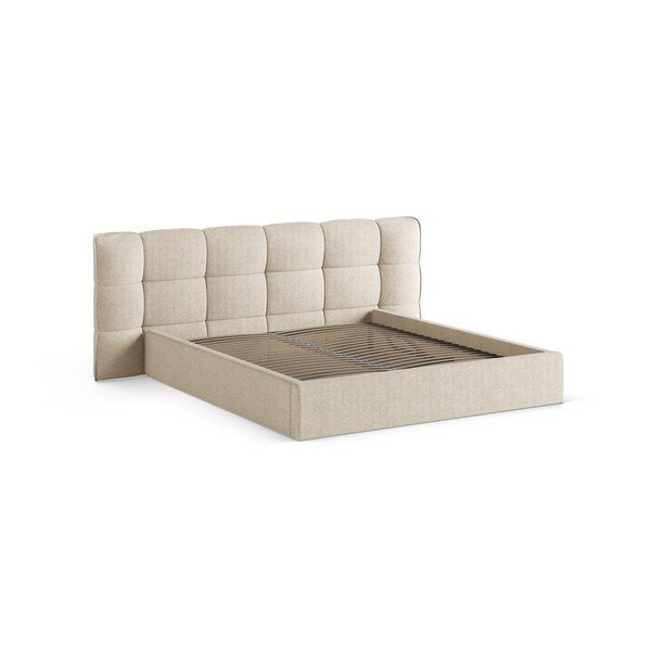 Letto matrimoniale imbottito beige con contenitore con rete inclusa 160x200 cm Eric – Micadoni -image-3