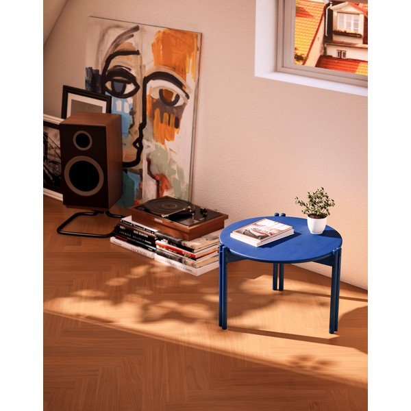Tavolino rotondo blu in legno di pino ø 80 cm Sticks - Karup Design-image-1