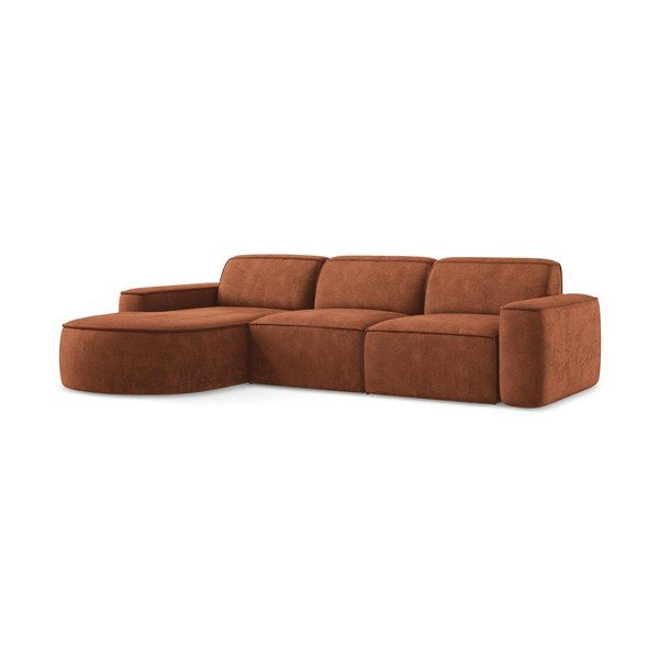 Divano angolare color terracotta (con penisola a sinistra/con chaise lounge) con rivestimento in ciniglia Omao – Makamii-image-1