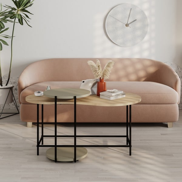 Set di 2 tavolini con piano in rovere grigio e naturale 65x103 cm Rosie - Marckeric-image-1