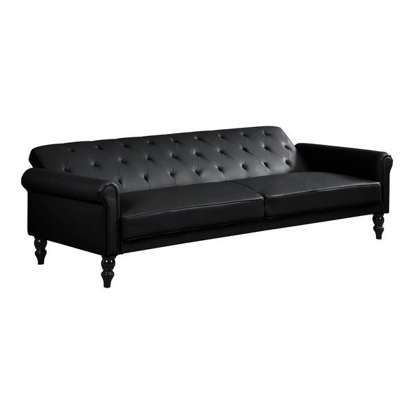 Divano nero reclinabile/allungabile con rivestimento in finta pelle 222 cm Tyne – Støraa-image-3