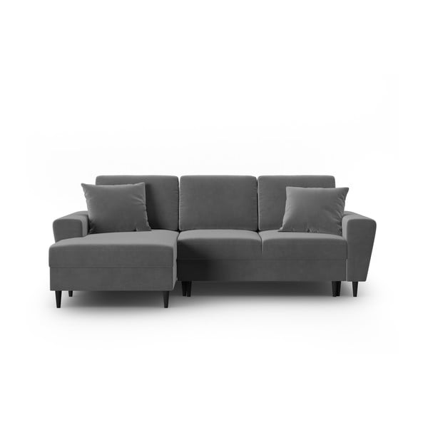 Divano angolare grigio chiaro allungabile e con contenitore (con penisola a sinistra/con chaise lounge) con rivestimento in velluto Kyoto – Cosmopolitan Design