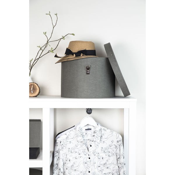 Scatole in set con coperchio grigie in cartone 2 pz ø 37,5x25,5 cm Rut Canvas Paper Laminate – Bigso-image-3