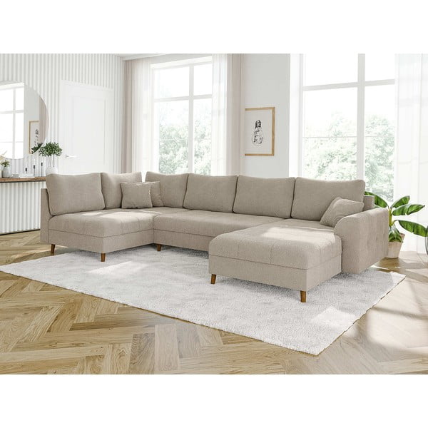 Divano angolare beige in tessuto bouclé (angolo destro/"U") Ariella - Ropez-image-3