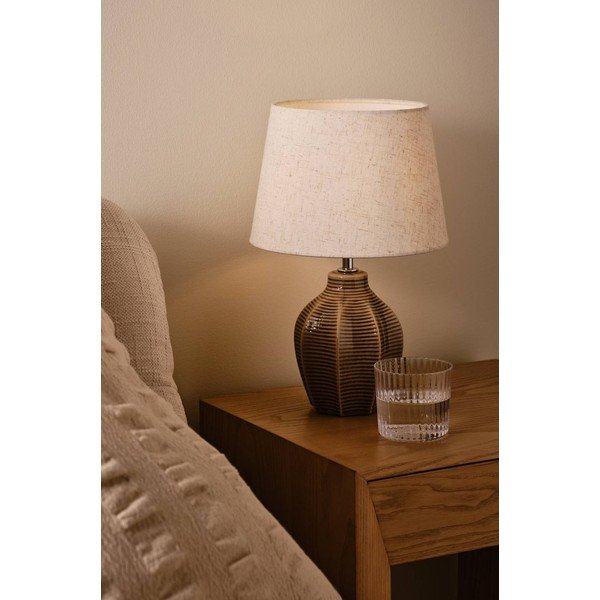 Lampada da tavolo beige/marrone scuro in ceramica (altezza totale 34 cm) Wera – Jotex-image-1
