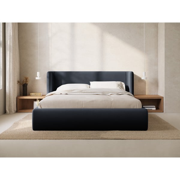 Letto matrimoniale imbottito blu scuro con contenitore con rete inclusa 160x200 cm Jason – Windsor & Co Sofas-image-1