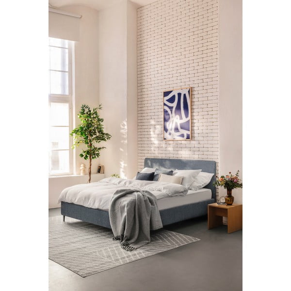 Letto matrimoniale imbottito blu con rete inclusa 160x200 cm Noira Slim – Bonami Selection-image-1