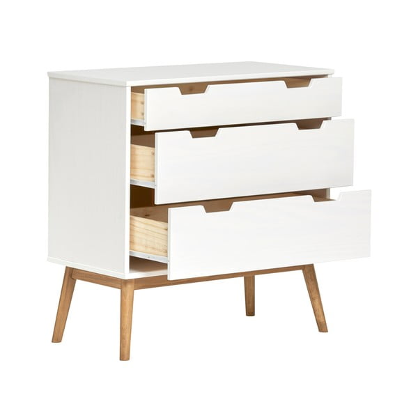 Cassettiera bianca in legno di pino massiccio, larghezza 80 cm Baku - Marckeric-image-3