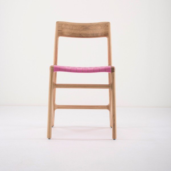Sedia da pranzo in legno massiccio di quercia con seduta rosa Fawn - Gazzda-image-3