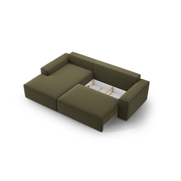 Divano angolare verde allungabile/con contenitore (con penisola a sinistra/con chaise lounge) con rivestimento in velluto Jodie – Micadoni -image-4