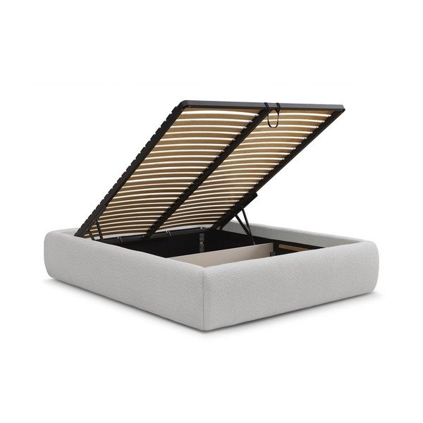 Letto matrimoniale imbottito grigio chiaro con contenitore/senza testiera con rete inclusa 180x200 cm Inera – Bobochic Paris-image-3