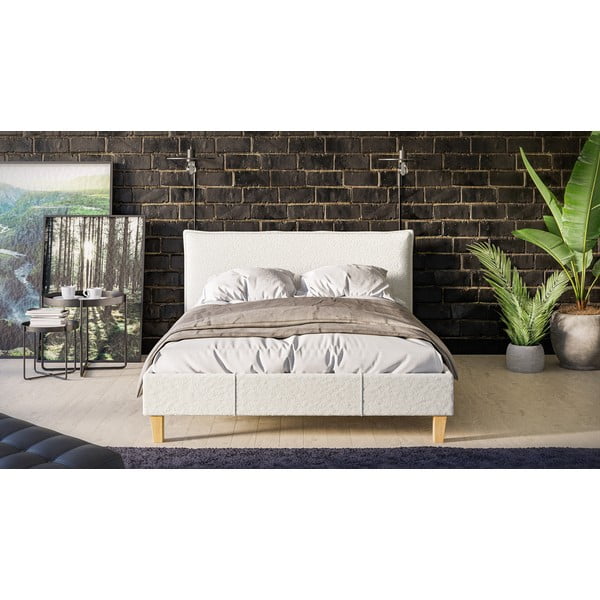 Letto matrimoniale imbottito crema con griglia 140x200 cm Tina - Ropez-image-1