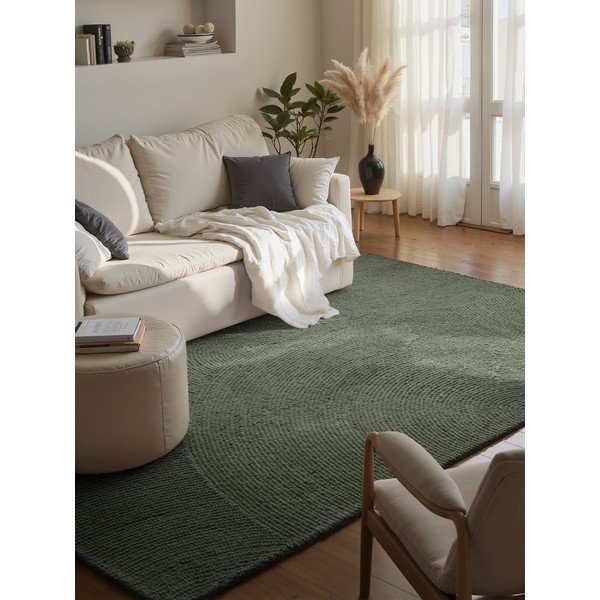 Tappeto verde scuro in lana tessuto a mano 200x300 cm Calmio – Hanse Home-image-1
