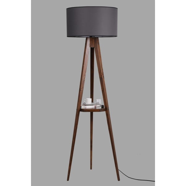 Lampada da terra nera/marrone con paralume in tessuto con ripiano incluso (altezza totale 154 cm) Sehbali Tripod – Opviq lights-image-2