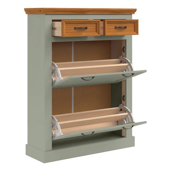 Scarpiera verde/colore naturale chiaro in pino massiccio con ante ribaltabili 90x115x30 cm Selma – Støraa-image-3