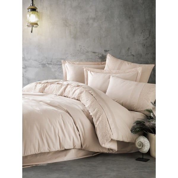 Biancheria da letto in cotone beige con lenzuolo Cotton Box , 200 x 220 cm Elba - Mijolnir