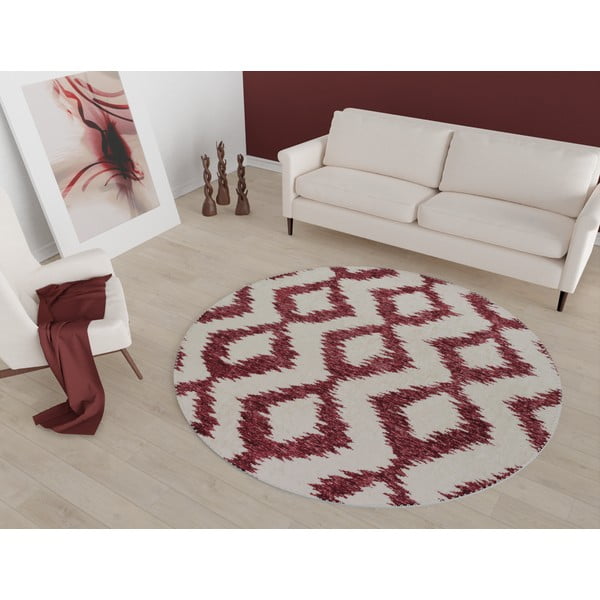 Tappeto rotondo lavabile bordeaux/bianco ø 100 cm - Vitaus-image-1