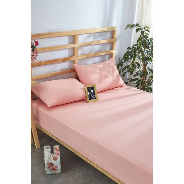 Set lenzuola e federa in cotone elasticizzato rosa 180x200 cm - Mila Home