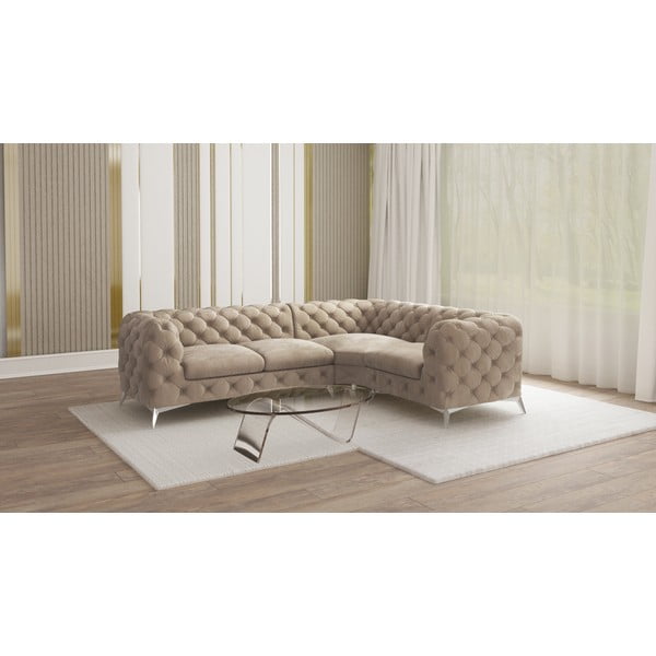 Divano angolare greige (con penisola a destra/a L) con rivestimento in velluto Chelsea – Ropez-image-1