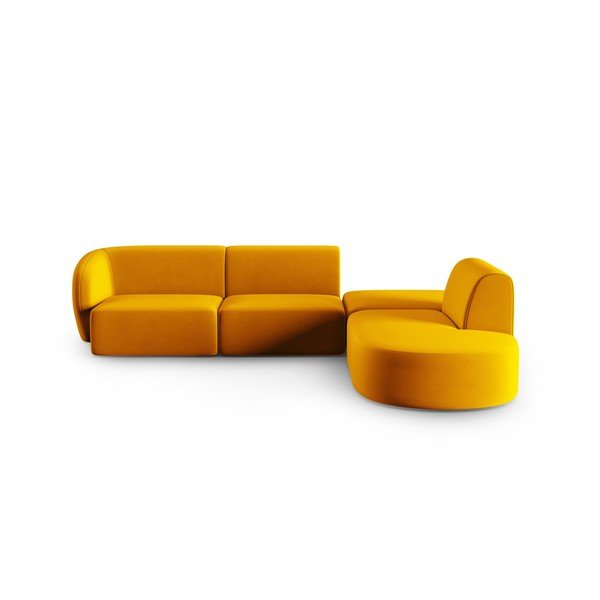 Divano angolare color senape (con penisola a destra/a L) con rivestimento in velluto Paolo – Milo Casa