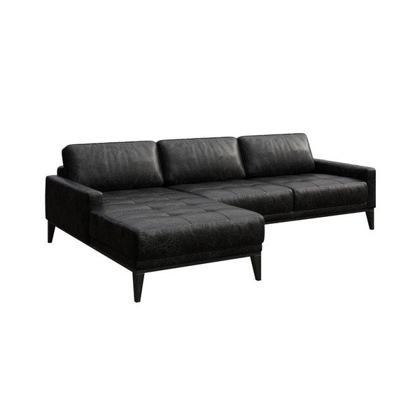 Divano angolare in pelle nera con inserti, angolo sinistro Musso - MESONICA-image-2