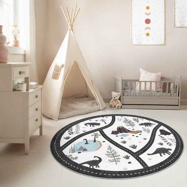 Tappeto da gioco per bambini bianca e nera lavabile ø120 cm Dino Park – Mila Home-image-2