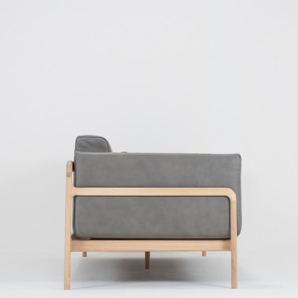 Divano in pelle di bufalo grigio scuro con struttura in rovere massiccio , 240 cm Fawn - Gazzda-image-4