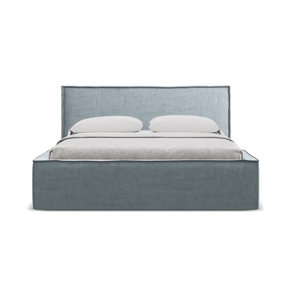 Letto matrimoniale imbottito azzurro con contenitore con griglia 140x200 cm Anani - Makamii-image-4