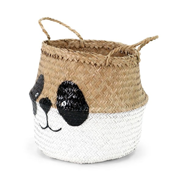 Cesto portagiochi da bambini in seagrass bianco e naturale ø 25x24 cm Panda - Compactor-image-3